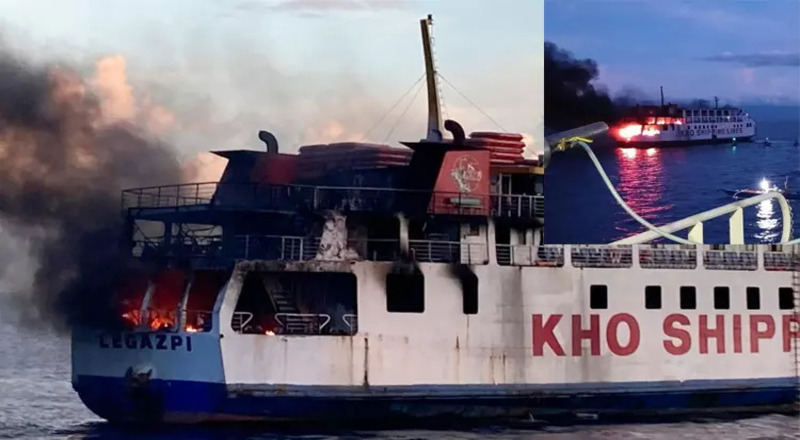 பிலிப்பைன்ஸில் நடுக்கடலில் படகில் பயங்கர தீ விபத்து