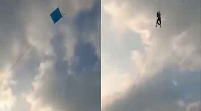 யாழில் பட்டத்துடன் (காற்றாடி) பறந்து சென்ற இளைஞர்!