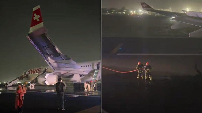 டெல்லி விமான நிலையத்தில் திடீரென தீப்பற்றி எரிந்த விமானம்