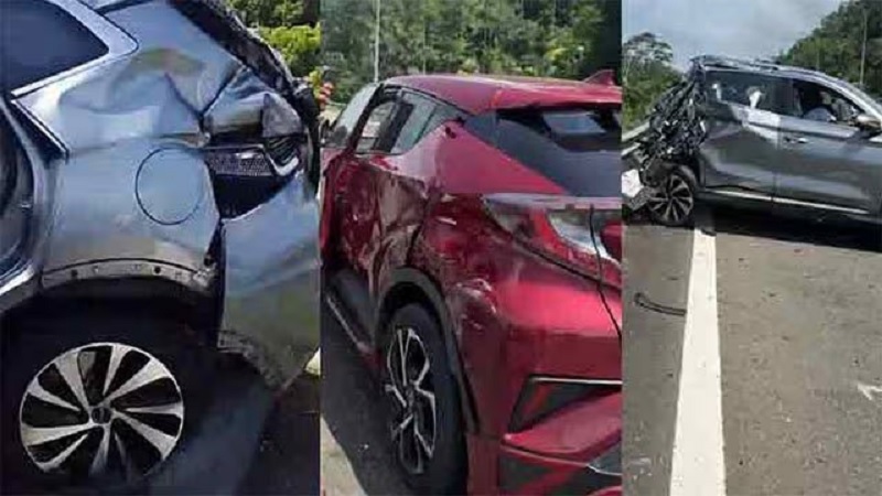 தெற்கு அதிவேக நெடுஞ்சாலையில் 3 வாகனங்கள் மோதி விபத்து - இருவர் காயம்