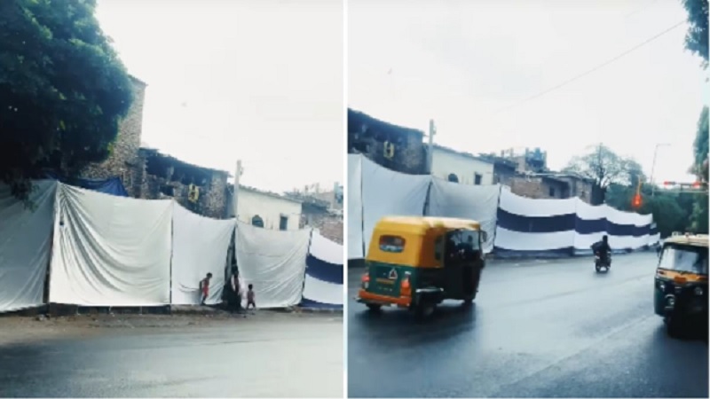 டெல்லியில் பிரிக்ஸ் மாநாட்டை முன்னிட்டு குடிசை பகுதிகள் திரையிட்டு மறைப்பு