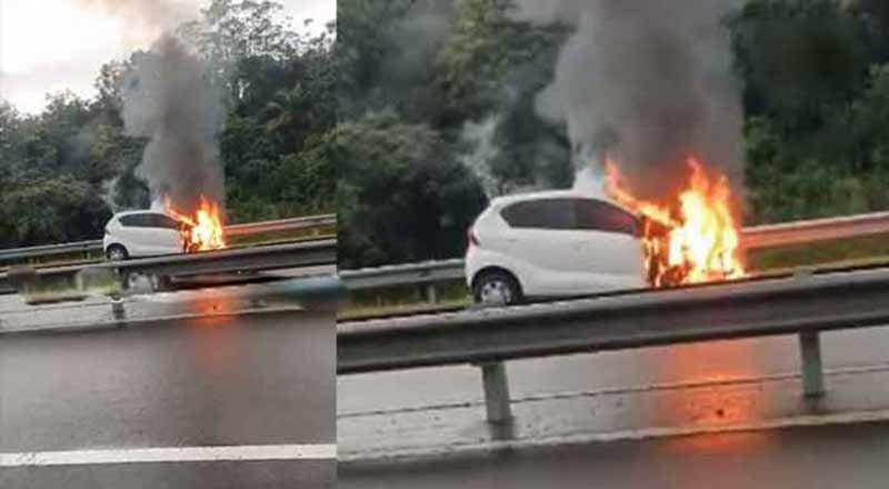 அதிவேக நெடுஞ்சாலையில் திடீரென தீப்பிடித்த கார்!