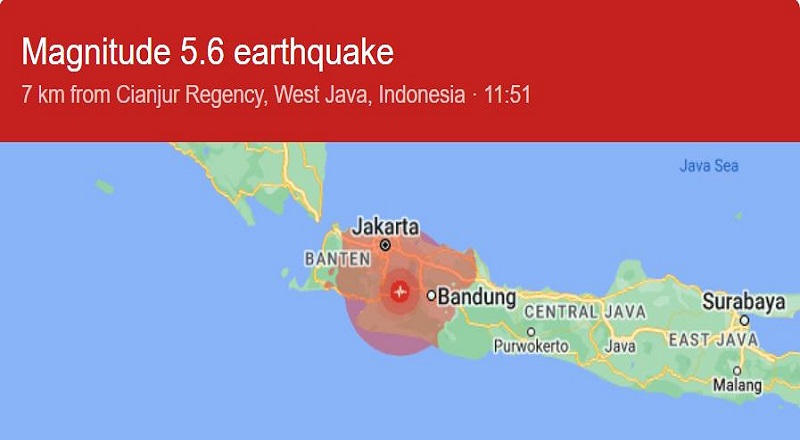  ஜாவா தீவில் இந்தோனேஷியாவின் தலைநகர் ஜகார்த்தாவுக்கு அருகில் நிலநடுக்கம் 