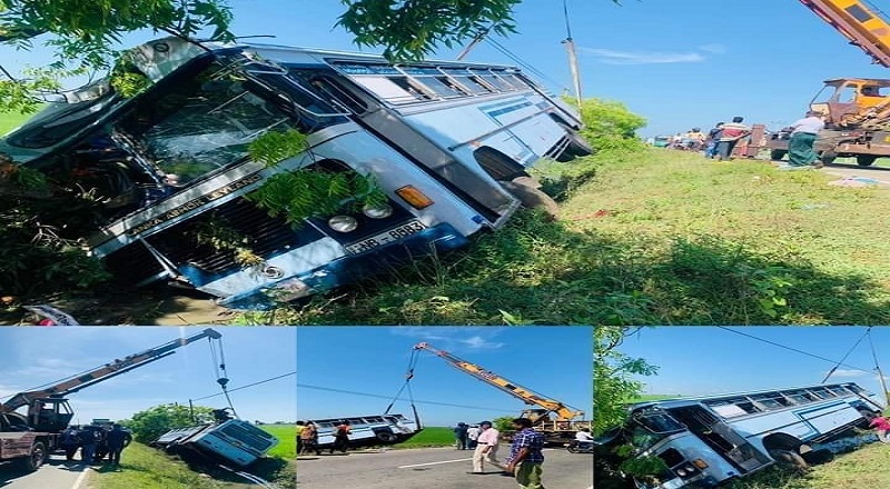 சம்மாந்துறை கல்முனை பிரதான வீதியில் கட்டுப்பாட்டை இழந்து வாய்க்காலுக்குள் பாய்ந்து பஸ் விபத்து