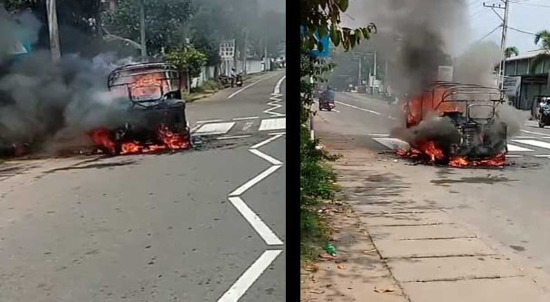 திடீரென தீப்பற்றிய முச்சக்கரவண்டி