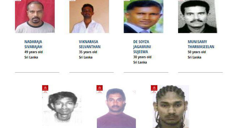 இன்ரப்போலின் சிவப்பு அறிவிப்புப்பட்டியலில் இருந்து  தப்பிய ஏழு இலங்கையர்கள்!