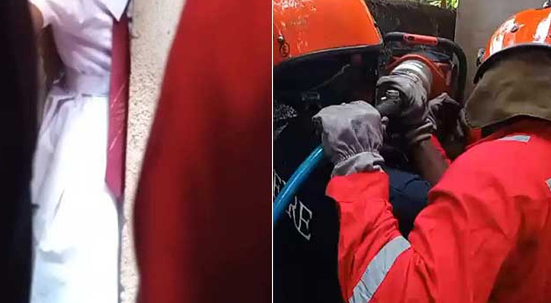 இரு சுவர்களுக்கிடையில் சிக்கிய மாணவி: தீவிர நடவடிக்கையின் பின் மீட்பு