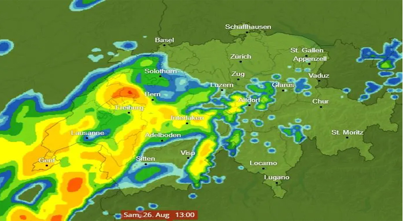 சுவிட்சர்லாந்தில் உயர் வெப்பத்தினை தொடர்ந்து மழைக்காலம்