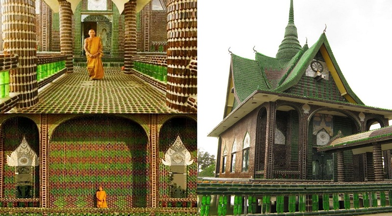 தாய்லாந்தில் பீர் பாட்டில்களால் கட்டப்பட்ட புத்தர் கோவில்