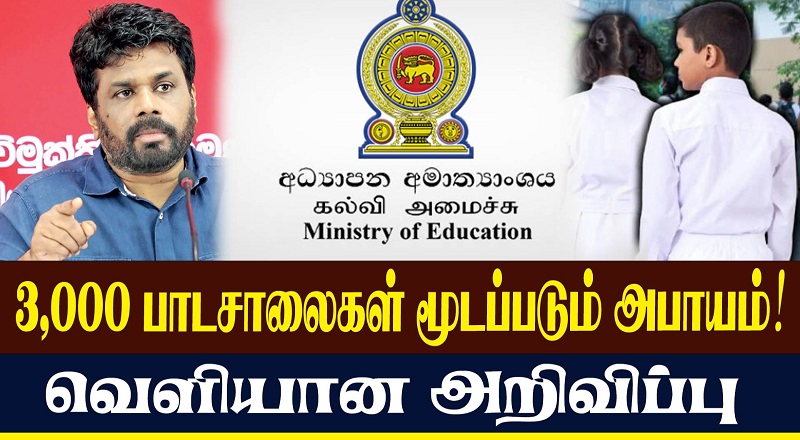 3,000 பாடசாலைகள் மூடப்படும் அபாயம்! வெளியான அறிவிப்பு (வீடியோ இணைப்பு)